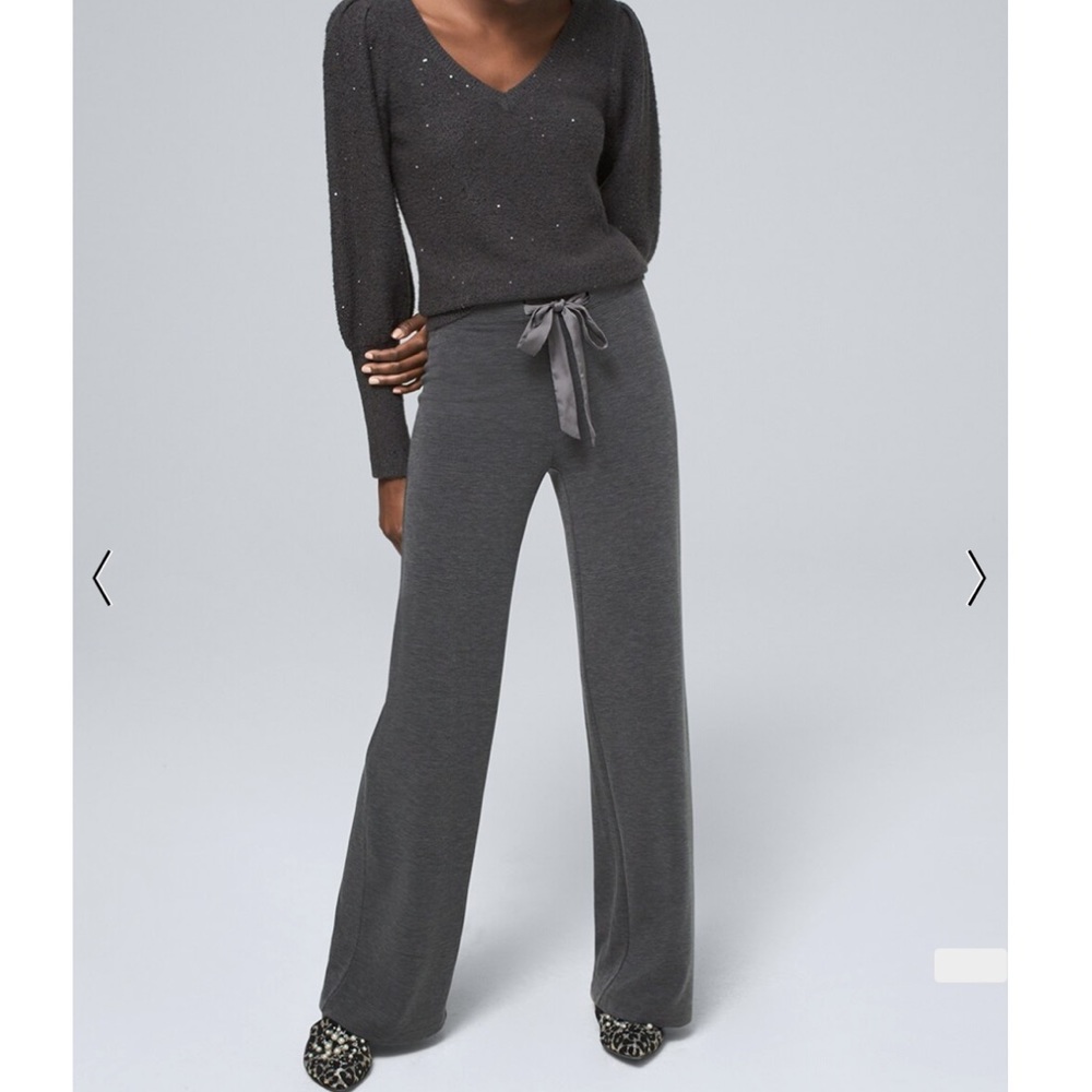 WHBL Wide-Leg Pull-On Pants With Satin Drawstring